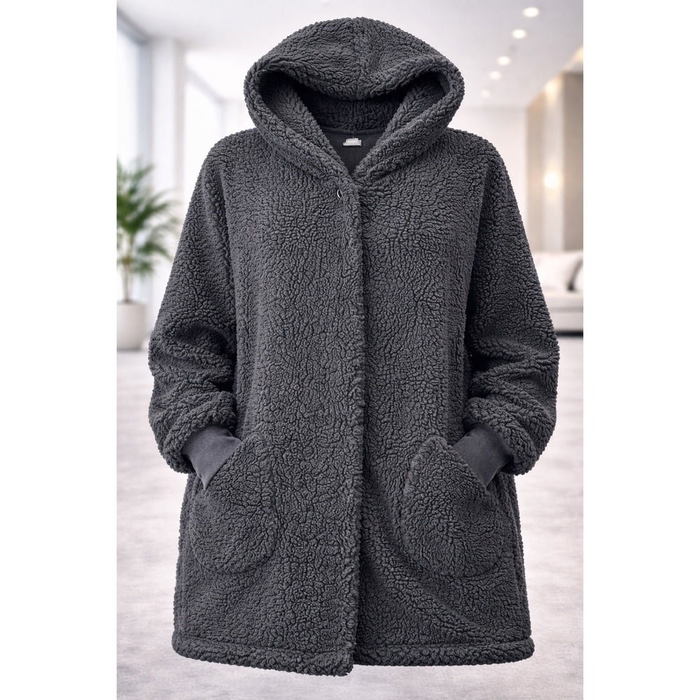 Jill Martin Homebody Sherpa Fleece Hooded‎ Cardigan Black XL 1X Oversized Wrap